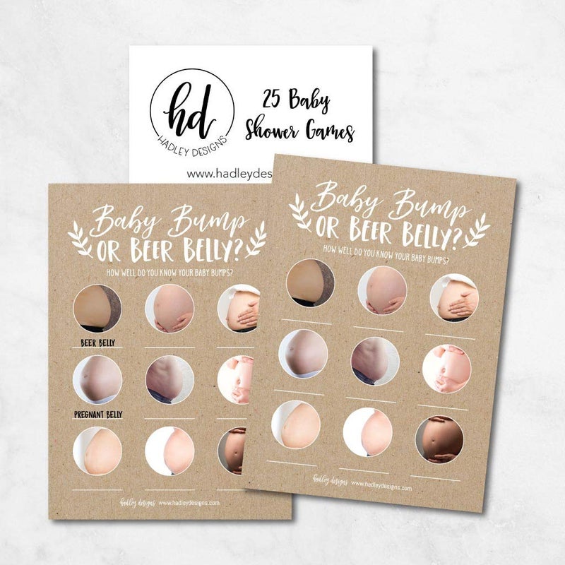 Hadley Designs Baby Shower Games for 25 Guests - Hilarious Beer Belly or Baby Bump Game, Funny Babyshower Game Girl Boy Gender Neutral, Rustic Kraft Gender Reveal Games, Made in USA - Image 2